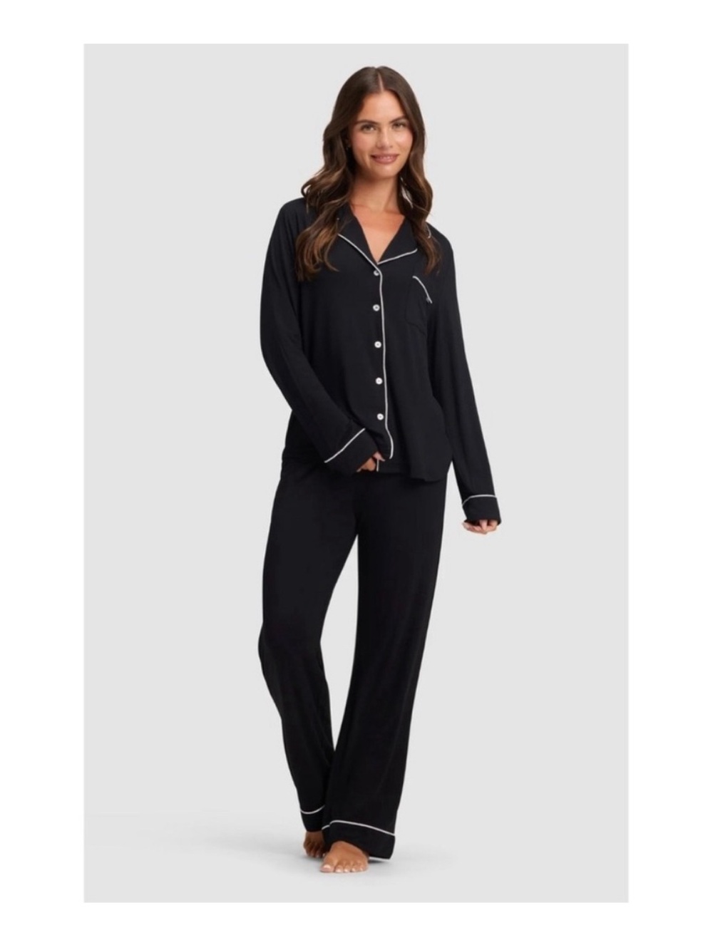New Cozy Earth Womens Long Sleeve Bamboo Pajama Set Medium Black